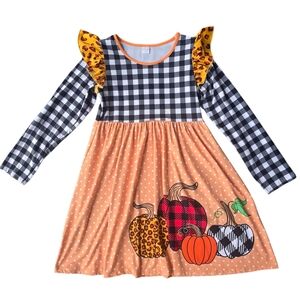 Penelope Plumm Black Orange Halloween Autumn Pumpkin Long Sleeve Dress Size 12